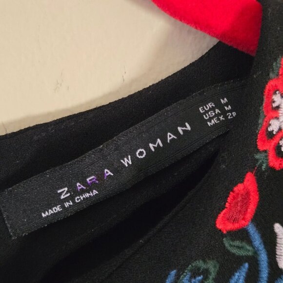 Zara Woman Floral Embroidered Runway Fav Long Sleeve Black Midi Dress Size M - Picture 13 of 14